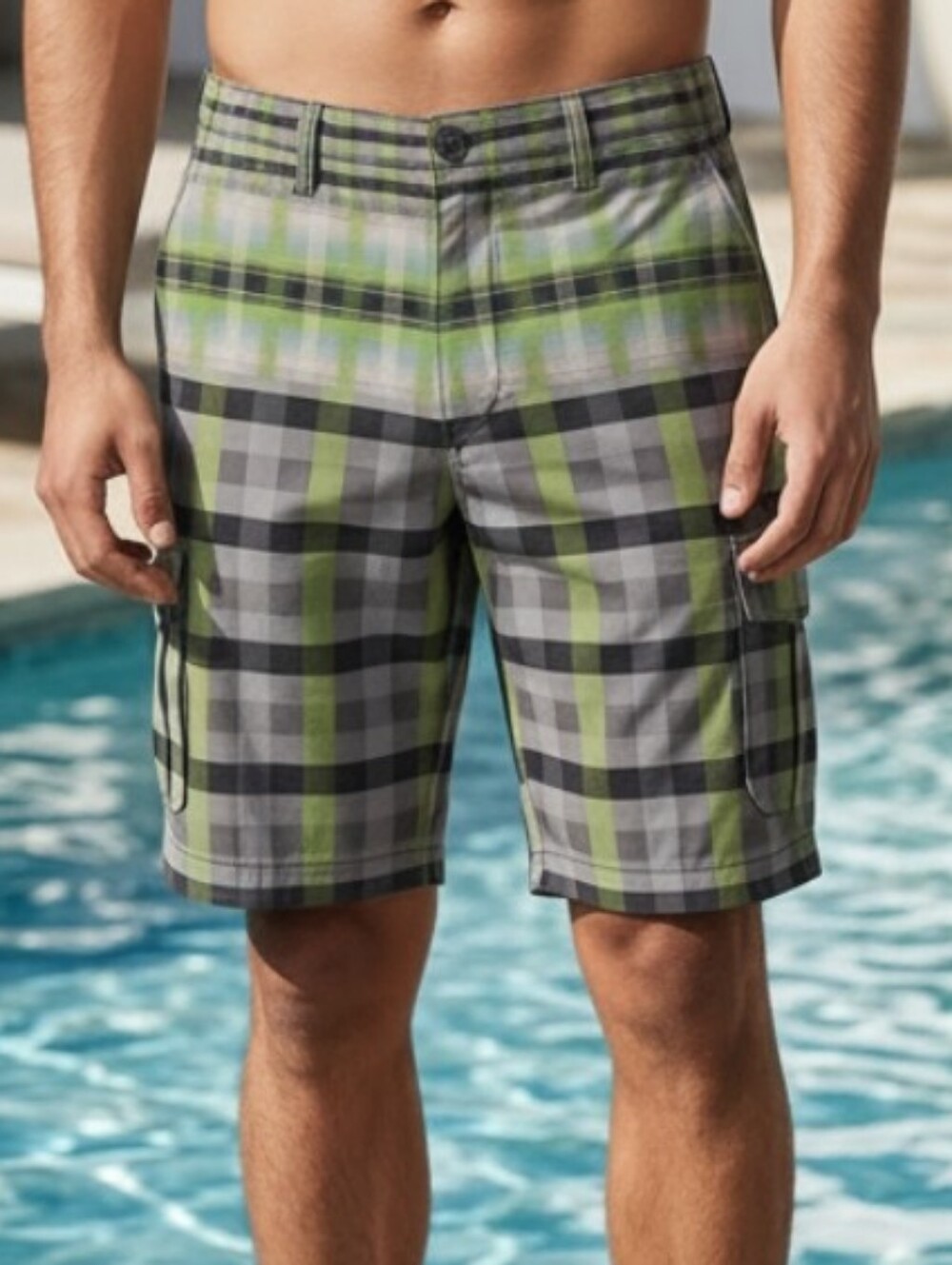 Volcom Surf & Turf Hybrid Plaid Cargo Shorts Men's Green Gray